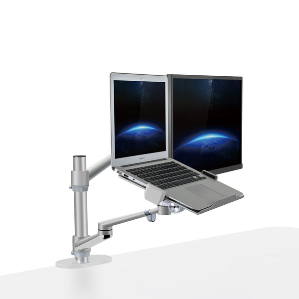 WERGON - Konrad - Justerbar Dual holder - Til en Laptop 11-17" + en Monitor skærm Max 27"  - Sølv