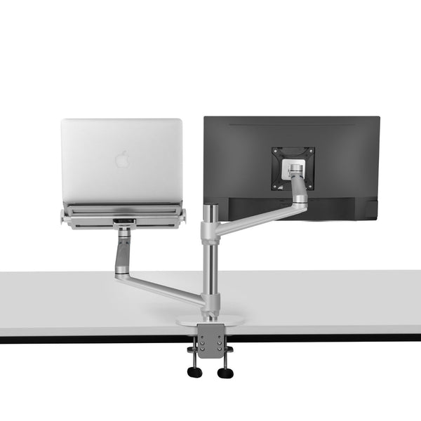 WERGON - Konrad - Justerbar Dual holder - Til en Laptop 11-17" + en Monitor skærm Max 27"  - Sølv